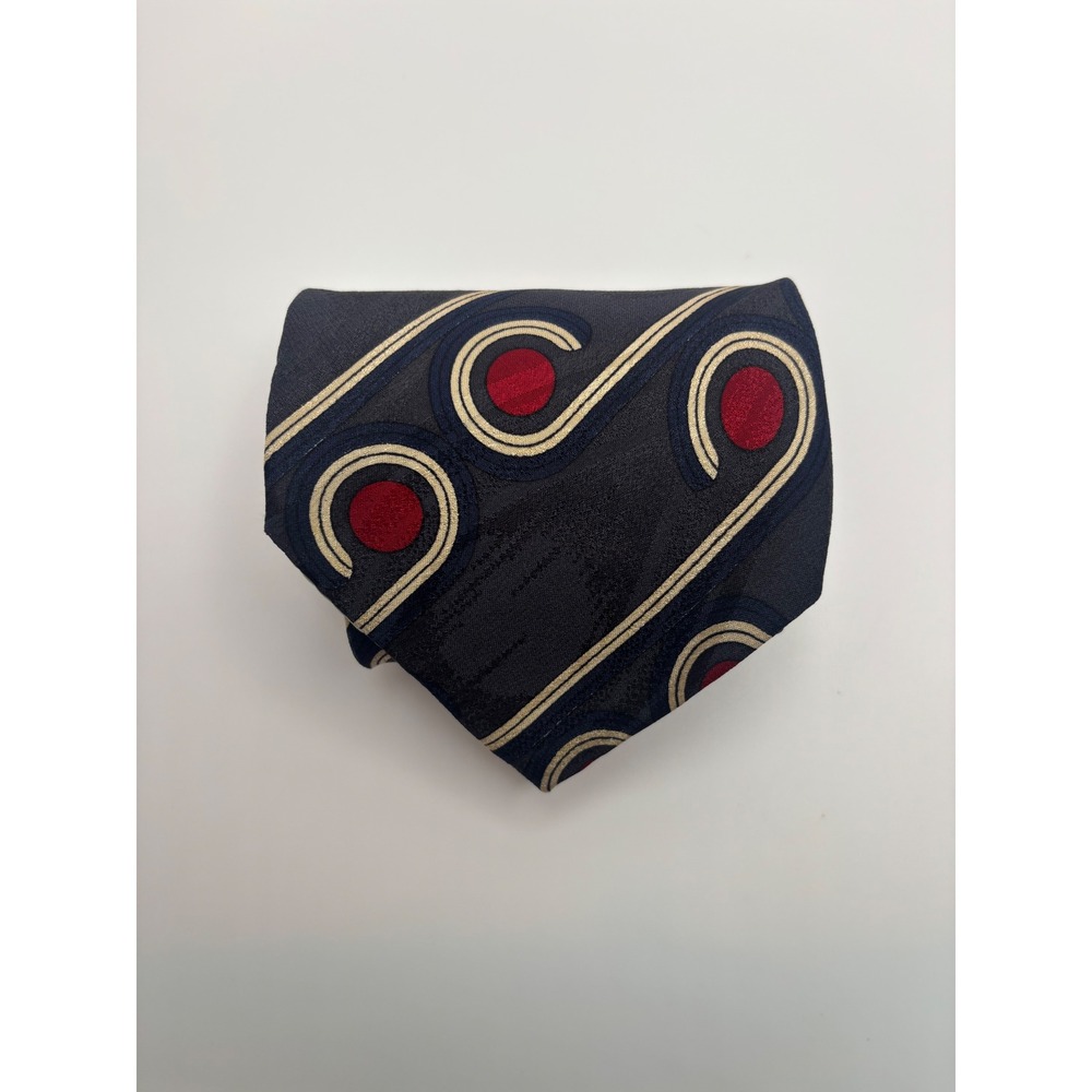 Carlo Palazzi Silk Tie Mens Geometric Abstract Red Grey Handmade Italy 1630